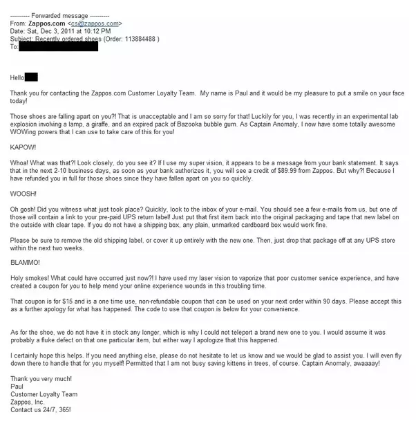 customer service email examples excellent zappos its example good over delivered support response company experience great etiquette well order delivering