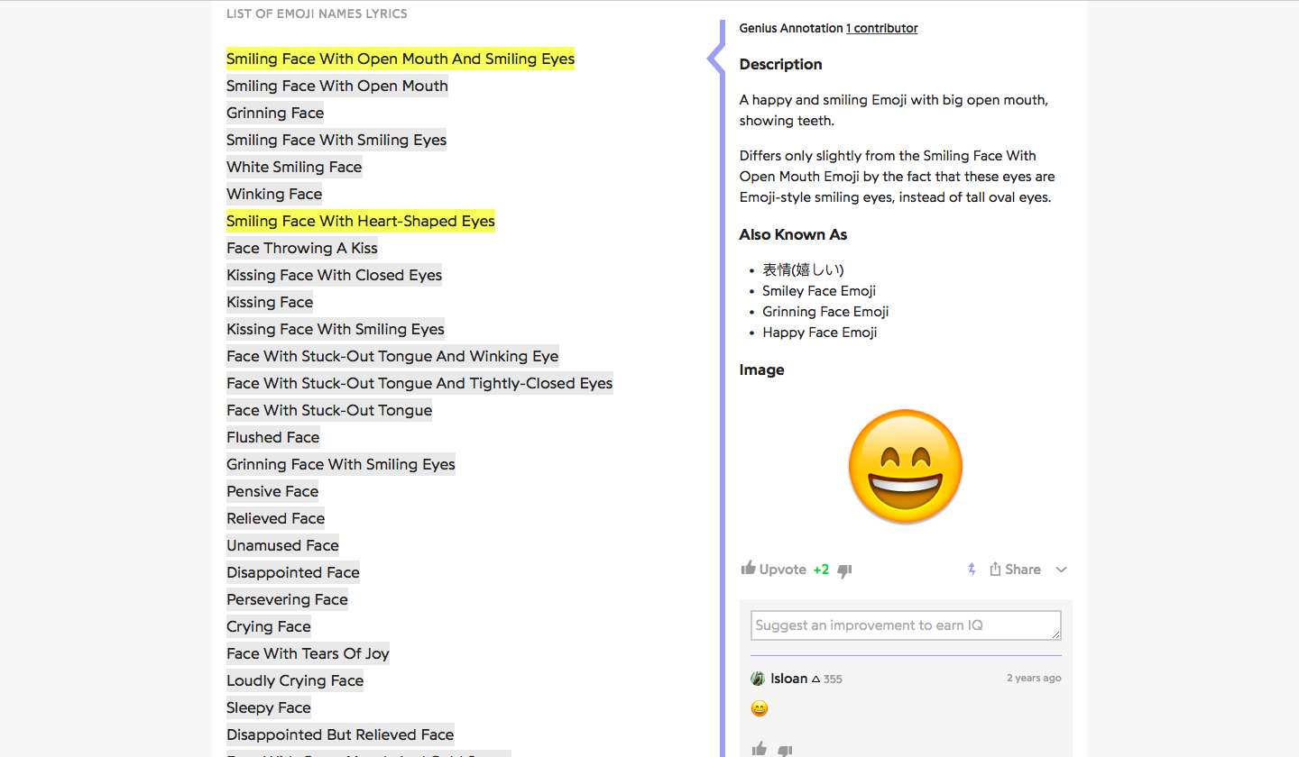 cmo-marketing-social media -Genius’s List of Emoji Names