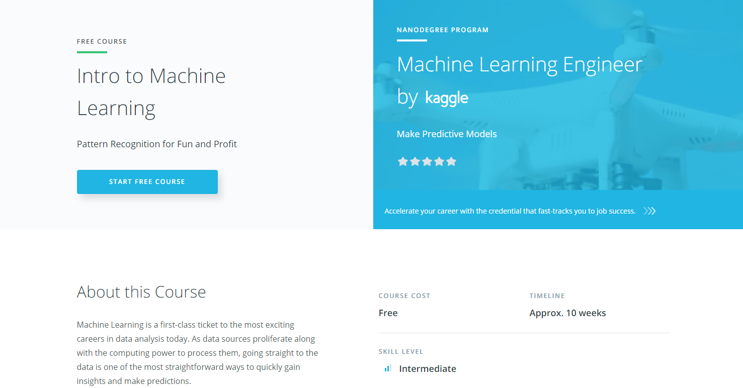 beginner machine learning course udacity