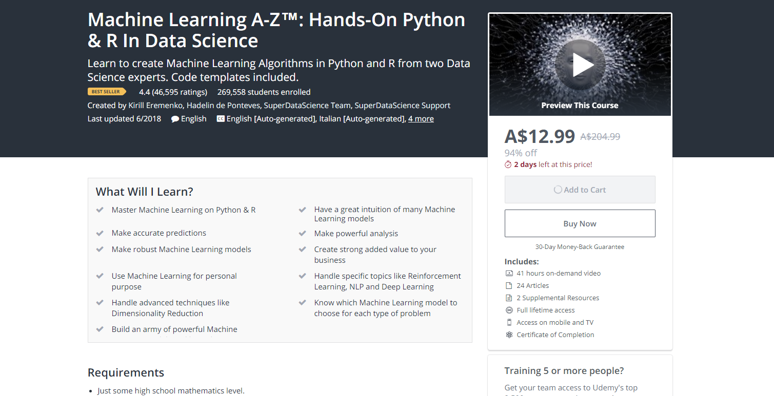 beginner machine learning courses udemy